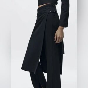 ZARA Women’s NWOT Black Wrap Skirt Wide Leg Pareo Pants Trouser Size M